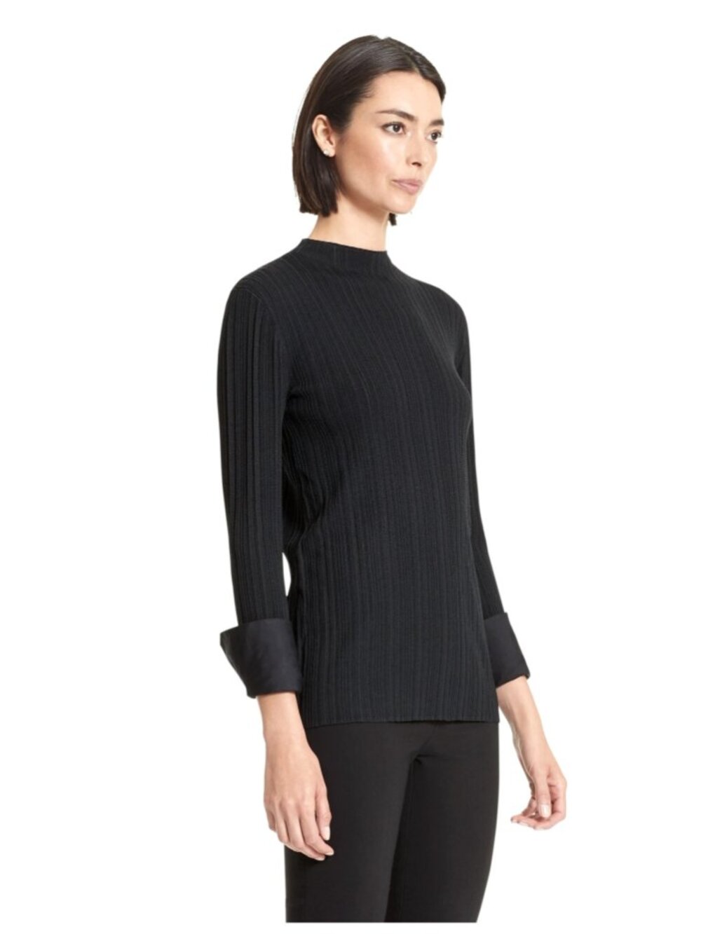 M.M. Lafleur Women's Emiko Mock Neck Ribbed Long Sleeve Top Black Career